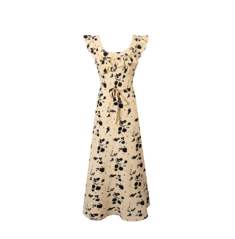 Charming French Style Floral Print Square Neck Dress