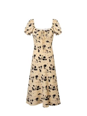 French Vintage Floral Puff Sleeve Summer Dress