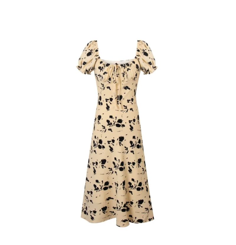 French Vintage Floral Puff Sleeve Summer Dress