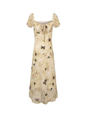 Spring Butterfly Lace-Up Square Neck Dress Women