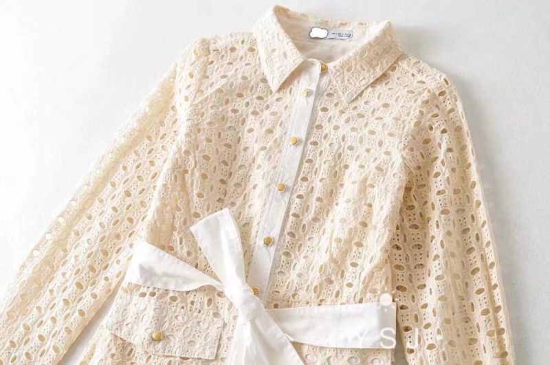 Autumn Embroidered Collared Tie Long Sleeve Dress - Image 3