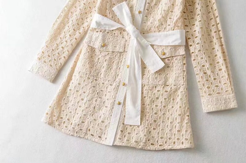 Autumn Embroidered Collared Tie Long Sleeve Dress - Image 4