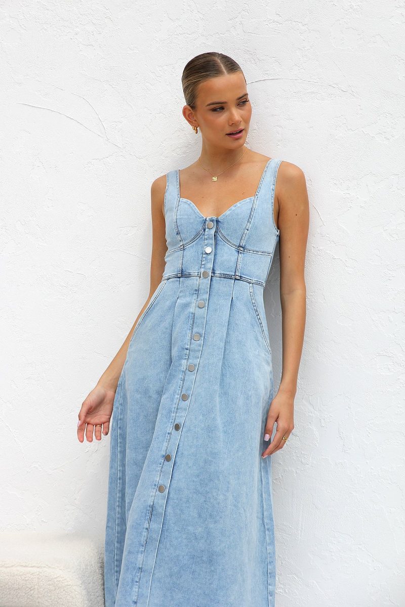Casual Summer Denim Dress with Buckle Straps - Image 2