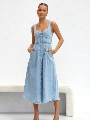 Casual Summer Denim Dress with Buckle Straps