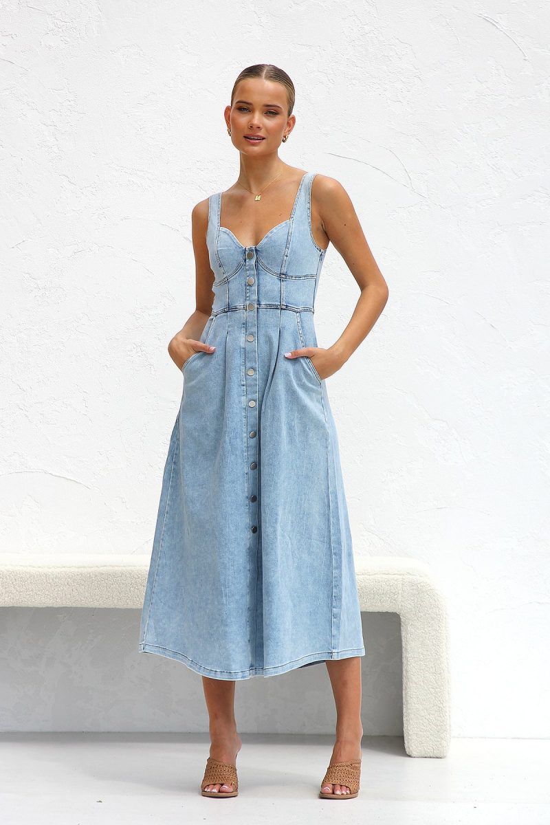 Casual Summer Denim Dress with Buckle Straps