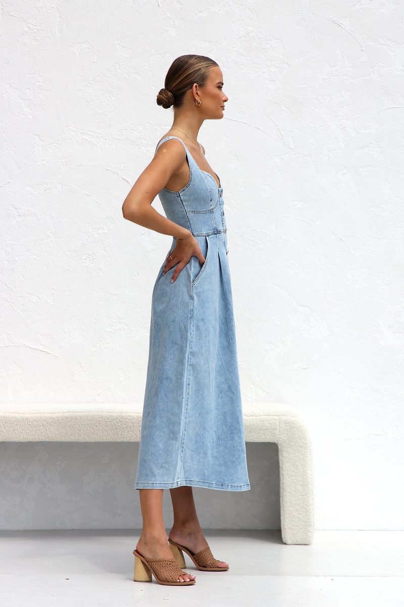 Casual Summer Denim Dress with Buckle Straps - Image 3