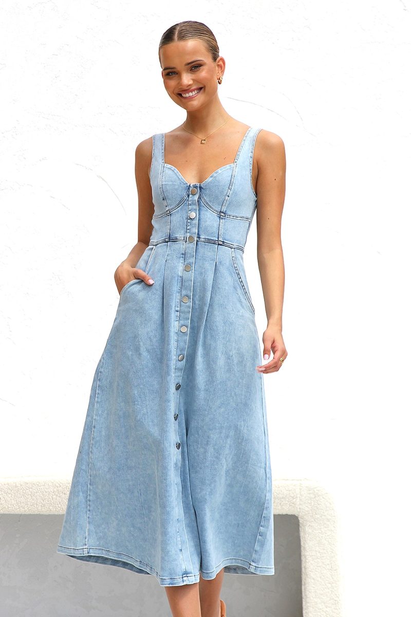 Casual Summer Denim Dress with Buckle Straps - Image 4