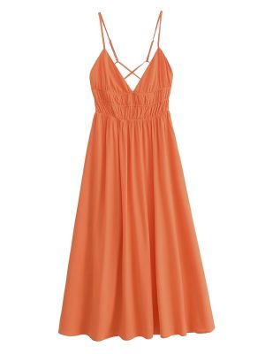 Orange Strapless Suspender Waist Maxi Dress