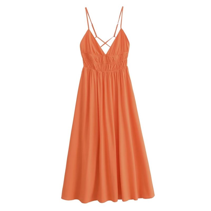 Orange Strapless Suspender Waist Maxi Dress