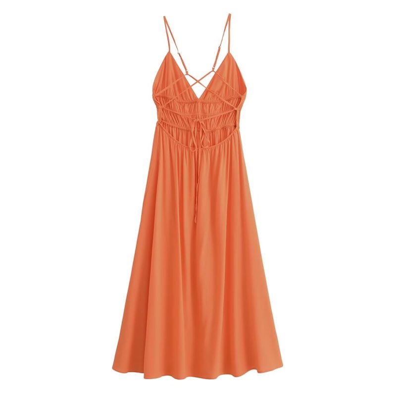 Orange Strapless Suspender Waist Maxi Dress - Image 2
