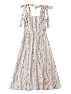 French Floral Slim Fit Side Split Summer Dress