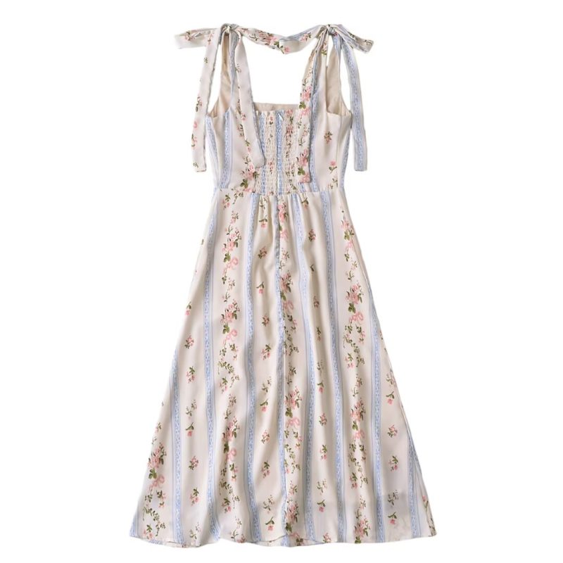 French Floral Slim Fit Side Split Summer Dress - Image 2