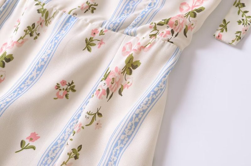 French Floral Slim Fit Side Split Summer Dress - Image 4