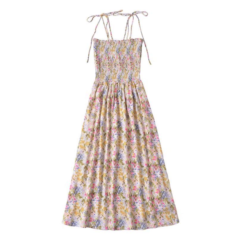 French Vintage Floral Slimming Summer Sling Dress - Image 2