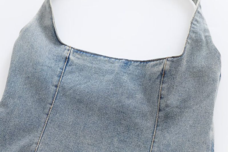 Printed Slim Fit Halter Denim Short Dress - Image 3