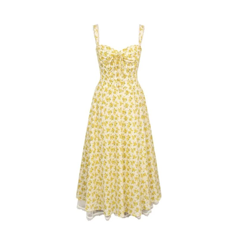 French Floral Slim Strap Dress for Women