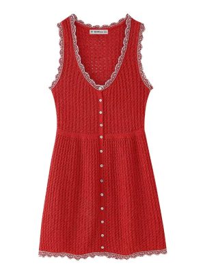 Sleeveless Summer Dress Jacquard Knit Mesh Fabric