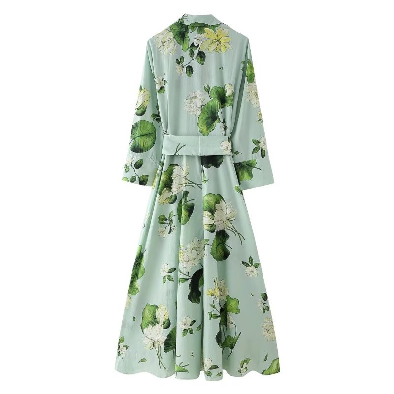 Floral Print Tie Waist Long Sleeve Dress - Image 2