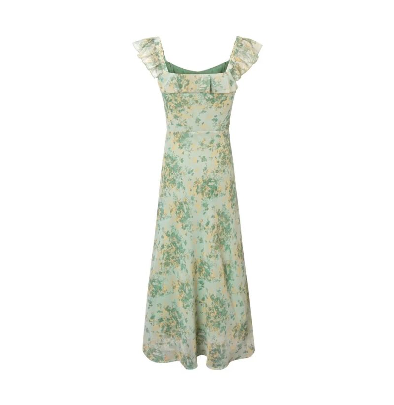 French Lotus Leaf Print Sleeveless Tea Dress - Image 2