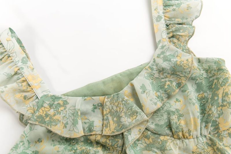 French Lotus Leaf Print Sleeveless Tea Dress - Image 3
