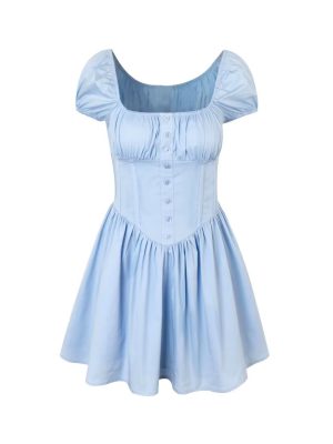 Boned Corset Square Neck Puff Sleeve Dress
