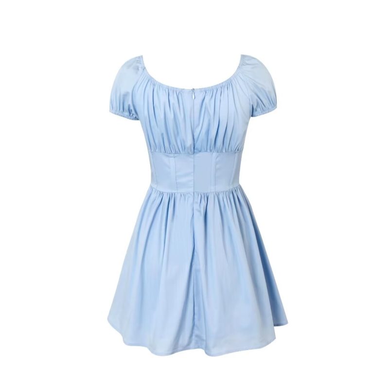 Boned Corset Square Neck Puff Sleeve Dress - Image 2