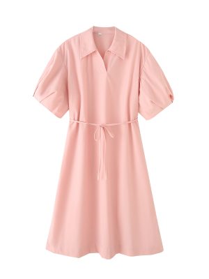Autumn Criss Cross Pleated Shirt Dress Women
