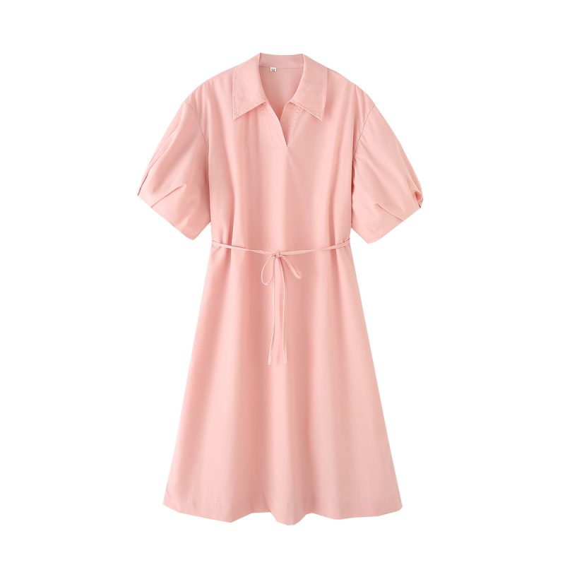 Autumn Criss Cross Pleated Shirt Dress Women