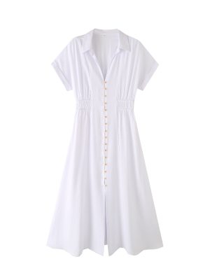 Elegant Solid Color Midi Shirt Dress