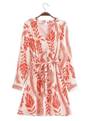 Rayon Floral Belted Dress Summer Street Style