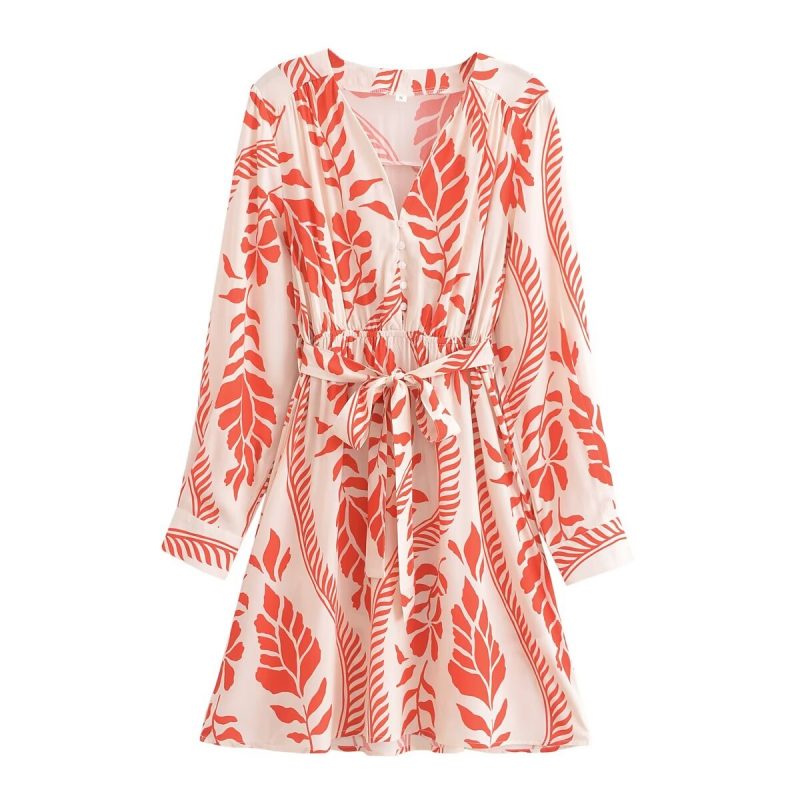 Rayon Floral Belted Dress Summer Street Style - Image 2