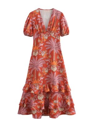 Elegant Printed Midi Dress for Summer Women