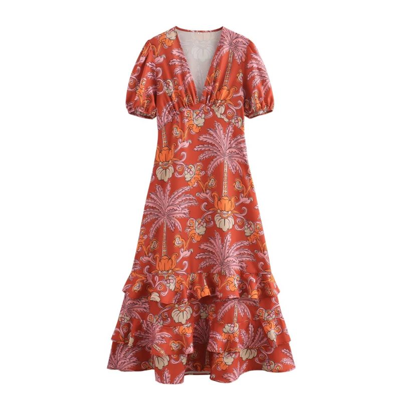 Elegant Printed Midi Dress for Summer Women