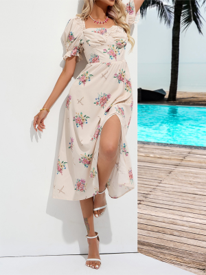 Summer Printed Back Lace-Up Holiday Dress