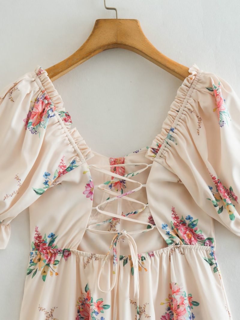 Summer Printed Back Lace-Up Holiday Dress - Image 4