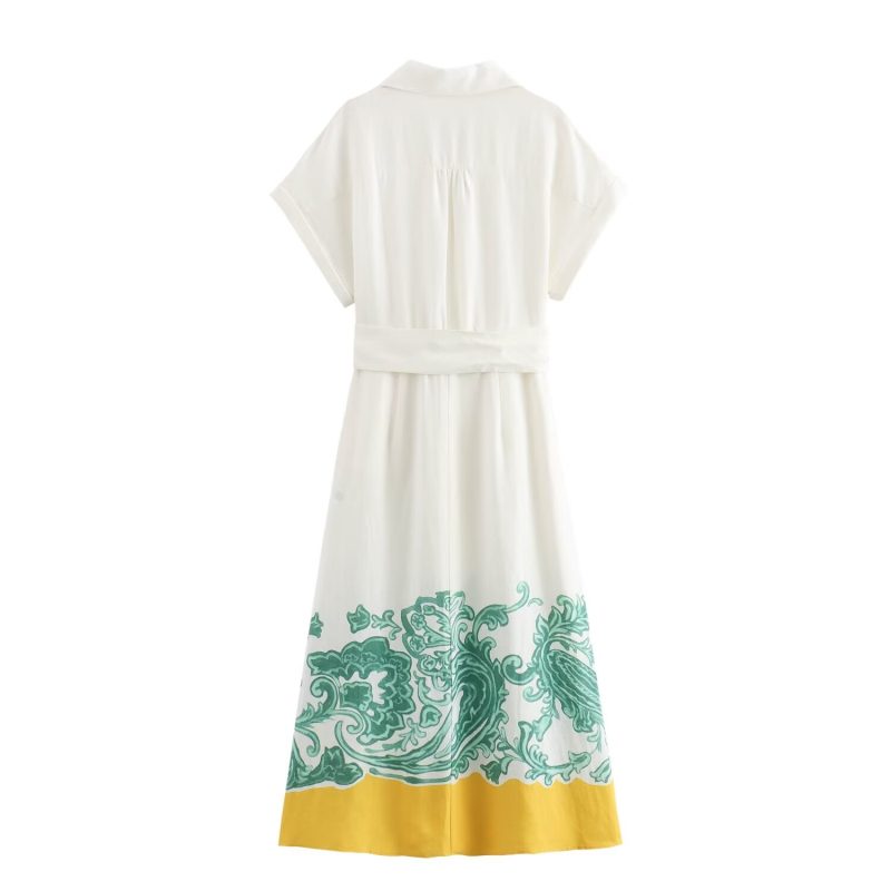 Summer Cotton Linen Printed Shirt Dress - Image 2
