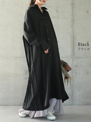 Button Down Over Knee Pleated Shirt Dress Women