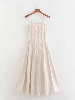 Elegant Off-Shoulder Pleated Swing Dress Women