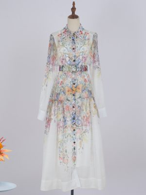 Early Autumn Long Sleeve Lapel Belt Dress