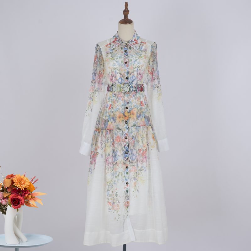 Early Autumn Long Sleeve Lapel Belt Dress