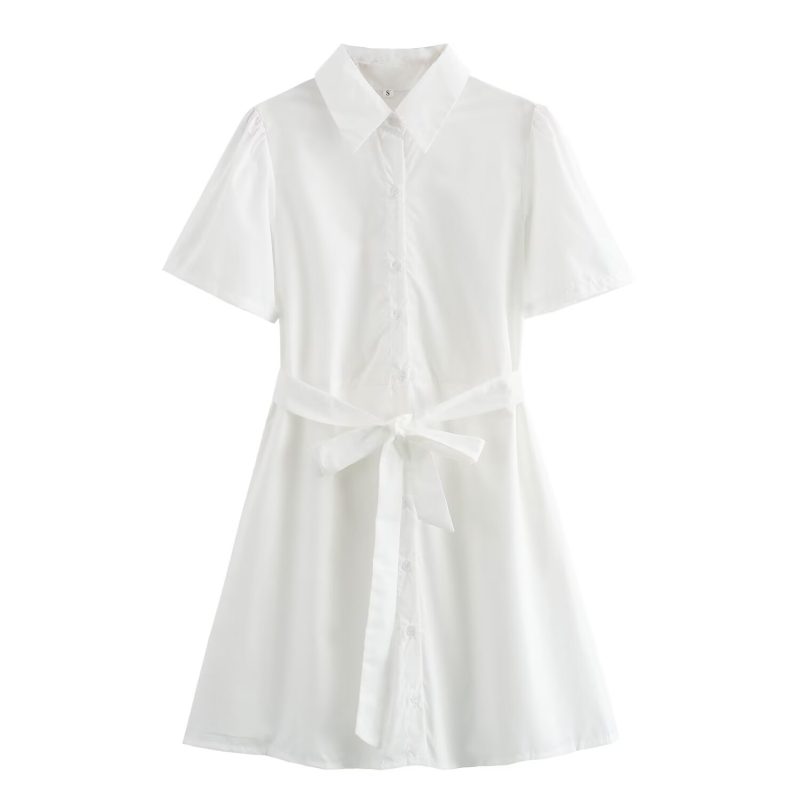 Casual White Belted Shirt Dress for Summer - Image 2