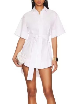 Casual White Belted Shirt Dress for Summer