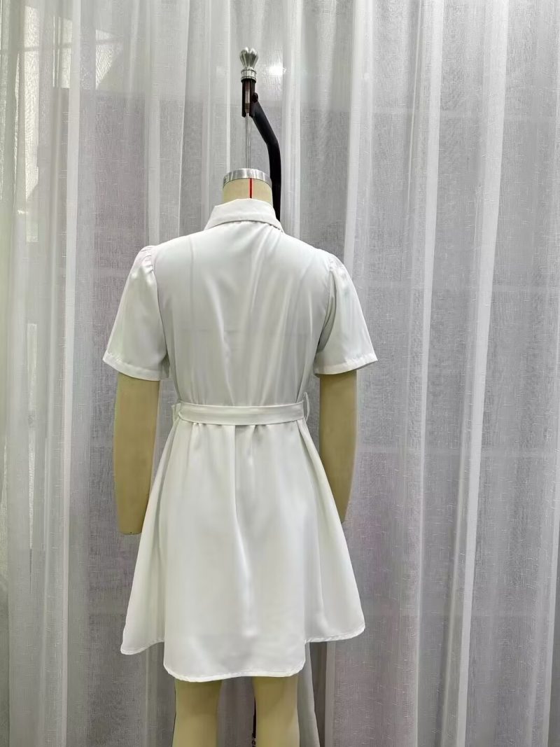 Casual White Belted Shirt Dress for Summer - Image 4