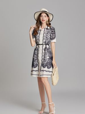Button Front Printed A-Line Dress Women Summer