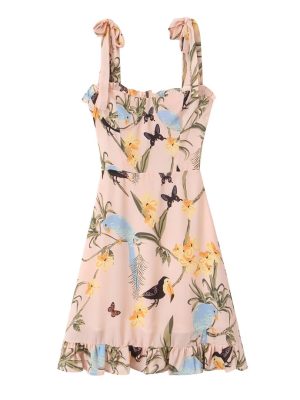 French Vintage Floral Parrot Print Lace Dress