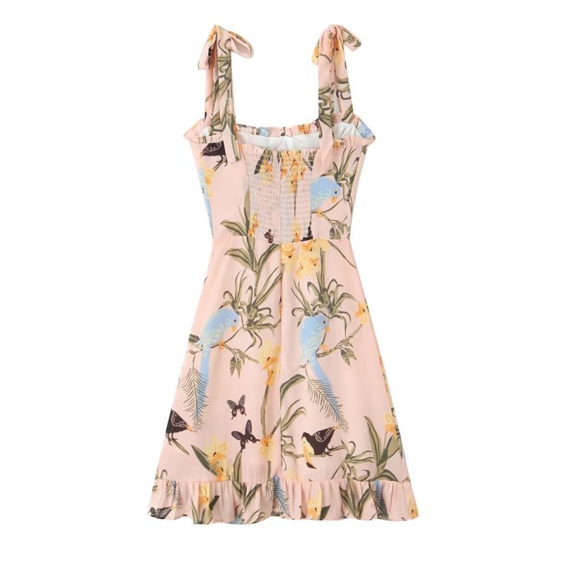 French Vintage Floral Parrot Print Lace Dress - Image 2