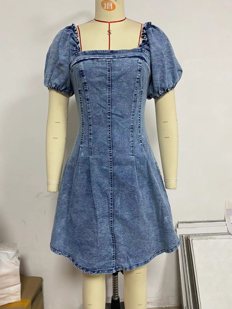 Women’s Short Sleeve Slim Denim Spring Dress - Image 4