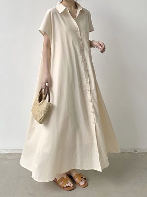 Women’s Short Sleeve Linen Shirt Dress Summer