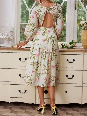 Lightweight Printed Chiffon Dress with Long Sleeves