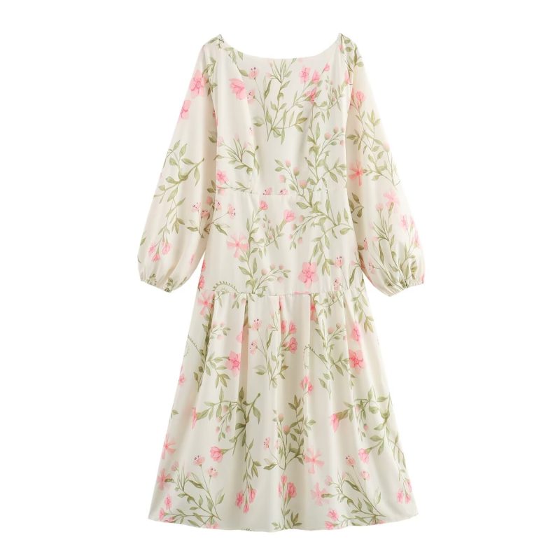 Lightweight Printed Chiffon Dress with Long Sleeves - Image 2